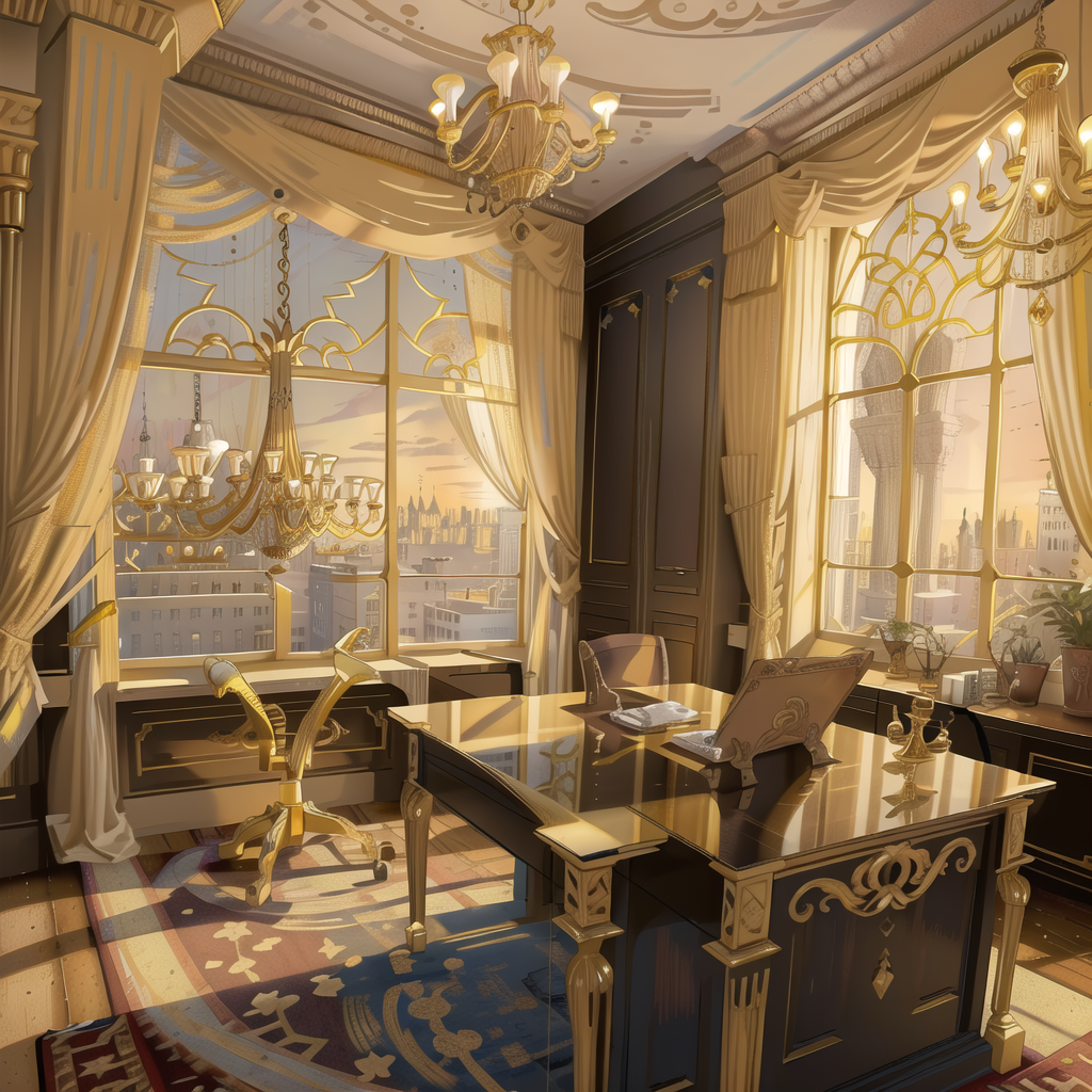 00036-2598684594-An open office with a large desk, carpet, french window, curtains, chandeliers and gold in the middle   , ((masterpiece)), (((be.png